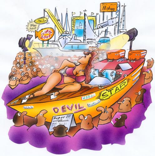Cartoon: powerboat (medium) by HSB-Cartoon tagged powerboat,girl,ship,sailing,spectators
