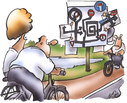 Cartoon: Radwegeplan (medium) by HSB-Cartoon tagged radweg,radwegekonzept,fahrrad,fahrradwege,radwegebeschilderung,radfahrer,radfahrerin,radler,radtour,radwegeplan,radroute,fahrradroute,wegweiser,radweg,radwegekonzept,fahrrad,fahrradwege,radwegebeschilderung,radfahrer,radfahrerin,radler,radtour,radwegeplan,radroute,fahrradroute,wegweiser