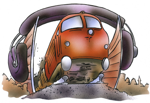 Cartoon: Schallschutz (medium) by HSB-Cartoon tagged eisenbahn,schiene,schienenverkehr,lok,lokomootive,eisenbahnwagon,zug,züge,schallschutz,schallschutzmauer,verkehrslärm,autolärm,zuglärm,airbrushkarikatur,eisenbahn,schiene,schienenverkehr,lok,lokomootive,eisenbahnwagon,zug,züge,schallschutz,schallschutzmauer,verkehrslärm,autolärm,zuglärm,airbrushkarikatur