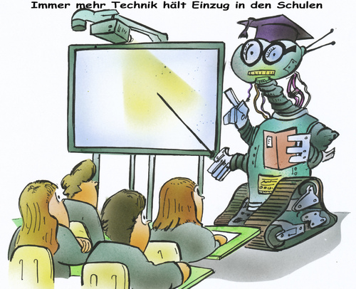 Cartoon: Schultechnik (medium) by HSB-Cartoon tagged schule,schulklasse,school,class,technic,technics,roboter,teacher,lehrer,pupils,schüler,cartoon,airbrush,caricature,karikatru,hsb,schule,schulklasse,lehrer,schüler,bildung,wissen