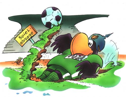 Cartoon: Spielabsage (medium) by HSB-Cartoon tagged sport,scp,adler,soccer,,sport,scp,adler,fussball,dfb,bundesliga,wm,em,nationalmannschaft,spielabsage,boden,rasen