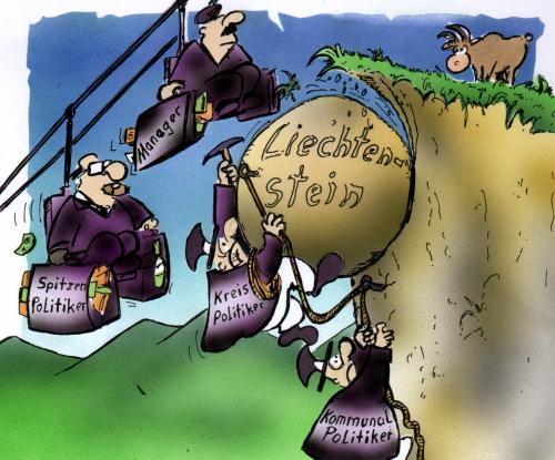 Cartoon: Stein des Anstosses Lichtenstein (medium) by HSB-Cartoon tagged lichtenstein,steuern,manager,politiker,steueraffäre,bergsteigen,,lichtenstein,steuern,manager,politiker,steueraffäre,bergsteigen,spitzenpolitiker,kreispolitiker,kommunalpolitiker,steinbock,geld,finanzen,bank,konto,skandal