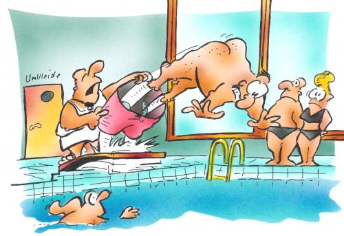 Cartoon: swimming trunks (medium) by HSB-Cartoon tagged swimming,trunks,swimmingpool,bath,sport,spa,schimmbad,pool,swimmingpool,hose,badehose,größe,diät,gewicht,peinlich,sport,fitness,schwimmen,missgeschicke,nackt,baden