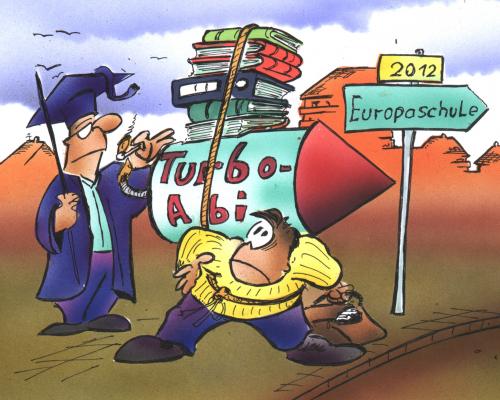 Cartoon: Turbo-Abitur (medium) by HSB-Cartoon tagged schule,lehrer,abitur,schulweg,,schule,lehrer,abitur,schulweg,schulwesen,bildung,europaschule,weg,ziel,zukunft,lernen,rakete,schnell,beeilung,turbo