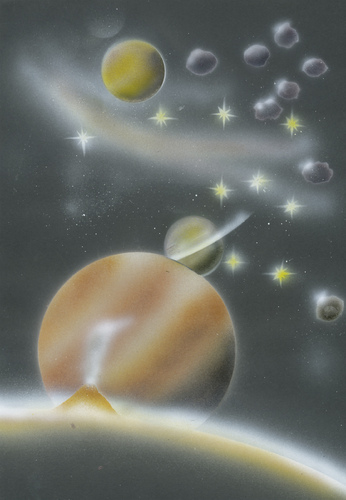 Cartoon: universum (medium) by HSB-Cartoon tagged universum,planet,all,airbrush,vulkan,art,design,hsb,cartoon,caricature,universum,planet,all,vulkan,natur