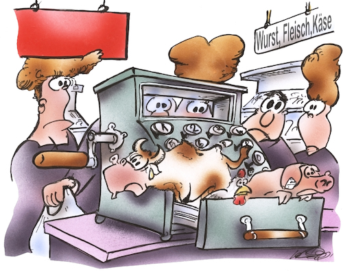 Cartoon: Verbraucherinfo Tierhaltung (medium) by HSB-Cartoon tagged discounter,preise,marktpreis,haltungsform,wurstware,fleischware,fleischproduzent,einkaufen,einkaufsverhalten,kunden,kundeninformation,preisfindung,lebensmittel,lebensmittelkosten,fleischkennzeichnung,metzger,kasseverbraucherinfo,supermarkt,cartoon,discounter,preise,marktpreis,haltungsform,wurstware,fleischware,fleischproduzent,einkaufen,einkaufsverhalten,kunden,kundeninformation,preisfindung,lebensmittel,lebensmittelkosten,fleischkennzeichnung,metzger,kasseverbraucherinfo,supermarkt,cartoon