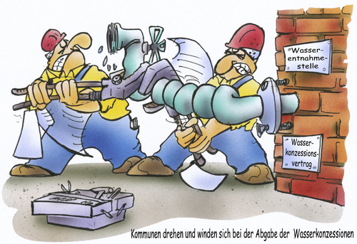 Cartoon: Wasserkonzessionsvertrag (medium) by HSB-Cartoon tagged wasser,wasserpreis,abgabe,gebühr,kommune,gemeinde,stadt,steuer,steuerzahler,bürger,klempner,rohr,wasserleitung,wasserhahn,wasserkonzession,konzession,werkzeug,cartoon,karikatur,hsb,airbrush,wasser,wasserpreis,gebühr,kommune,gemeinde,stadt,steuer,steuerzahler,bürger