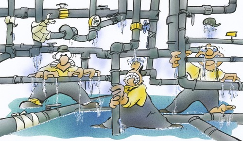 Cartoon: Wasserschaden (medium) by HSB-Cartoon tagged stadt,stadtwerke,wasserwerk,haushalt,stadtarbeiter,finanzen,haushaltslage,wirtschaft,cartoon,karikatur,airbrush,handwerk,handwerker,rohre,wasser,kanalisation,haushaltslage,finanzen,stadtarbeiter,haushalt,wasserwerk,stadtwerke,stadt