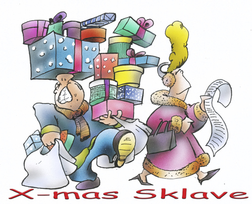 Cartoon: X-mas slave (medium) by HSB-Cartoon tagged xmas,christmas,weihnachtweihnachten,present,geschenke,couple,cartoon,caricature,airbrush,weihnachten,geschenke