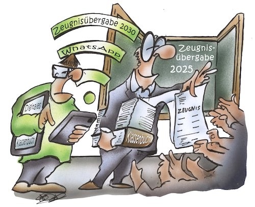 Cartoon: Zeugnisübergabe (medium) by HSB-Cartoon tagged zeugnis,zeugnisübergabe,bewertung,papierform,digital,digitalisierung,schuljahr,jahreszeugnis,zwischenzeugnis,schulklasse,schüler,sitzen,bleiben,schulversetzung,zeugnisnote,lehrer,lehrpersonal,hauptschule,sekundaschule,realschule,gymnasium,schulform,grundschule,zeugnisbewertung,klassenbuch,klassenbucheintrag,notendurschschnitt,versetzungsgefährdet,versetzungsgefahr,zeugnis,zeugnisübergabe,bewertung,papierform,digital,digitalisierung,schuljahr,jahreszeugnis,zwischenzeugnis,schulklasse,schüler,sitzen,bleiben,schulversetzung,zeugnisnote,lehrer,lehrpersonal,hauptschule,sekundaschule,realschule,gymnasium,schulform,grundschule,zeugnisbewertung,klassenbuch,klassenbucheintrag,notendurschschnitt,versetzungsgefährdet,versetzungsgefahr