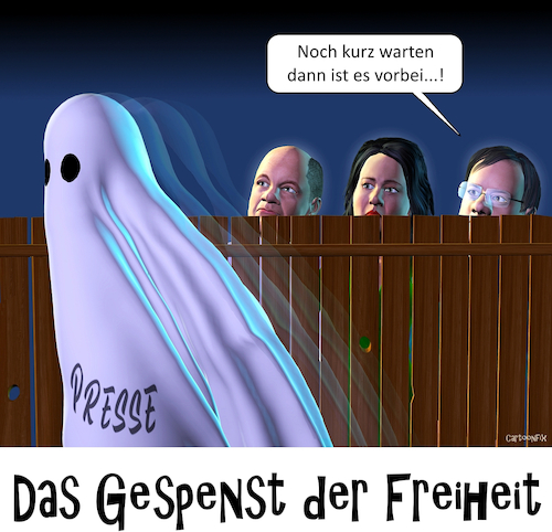 Cartoon: Das Gespenst der Freiheit (medium) by Cartoonfix tagged pressefreiheit,politik,wahlen,2021,laschet,scholz,baerbock