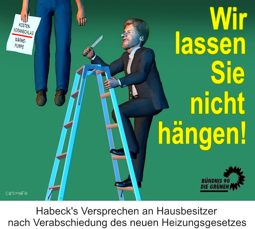 Cartoon: Das Versprechen (medium) by Cartoonfix tagged robert,habeck,heizungsgesetz,wärmepumpen