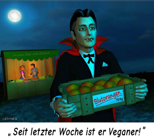Cartoon: Der Anfänger (medium) by Cartoonfix tagged vampir,vegan,anfänger,ernährung,blutorangen