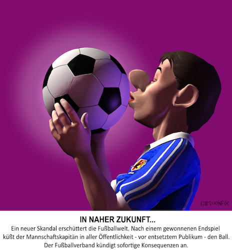 Cartoon: Der Kuss (medium) by Cartoonfix tagged skandal,frauen,fussball,weltmeisterschaft,2023,luis,rubiales,kuss,uebergriffig,unterschiedliche,meinungen