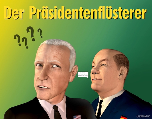 Cartoon: Der Präsidentenflüsterer (medium) by Cartoonfix tagged olaf,scholz,bundeskanzler,besuch,in,usa