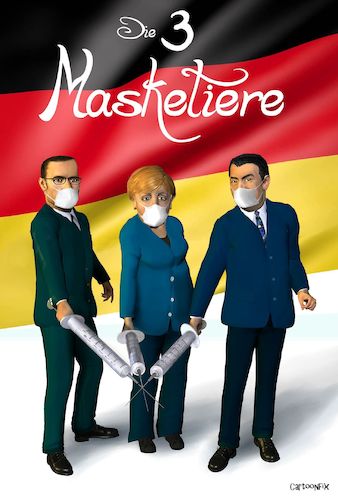 Cartoon: Die 3 Masketiere... (medium) by Cartoonfix tagged corona,pandemie,impfung,maßnahmen,politik