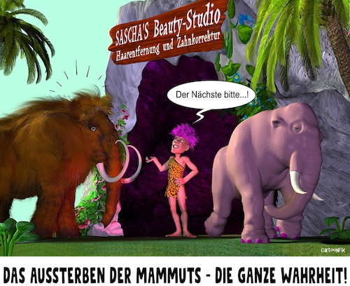Cartoon: Die ganze Wahrheit... (medium) by Cartoonfix tagged schönheitswahn,beauty,studio,mammuts,aussterben,steinzeit