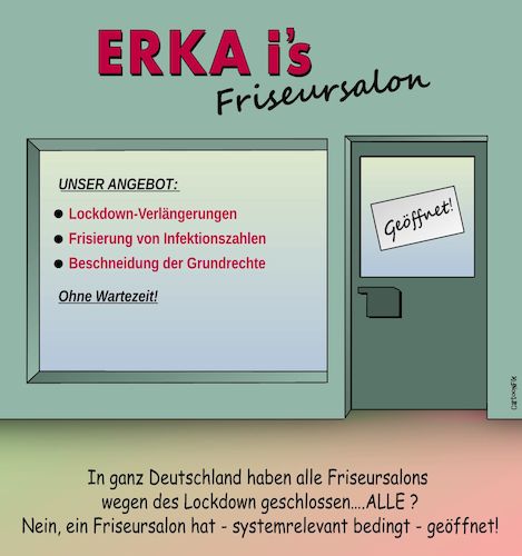 Cartoon: ERKA Is Friseursalon (medium) by Cartoonfix tagged rki,corona,politik,maßnahmen,bundesregierung