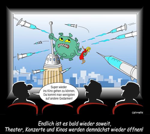 Cartoon: Kulturöffnungen Kino (medium) by Cartoonfix tagged kulturöffnungen,kino,corona,pandemie,maßnahmen,einschränkungen