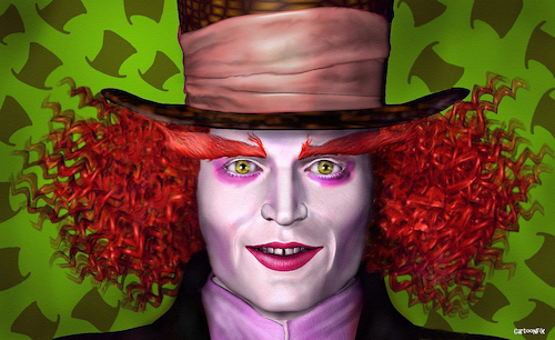 Cartoon: Mad Hatter JohnnyDepp (medium) by Cartoonfix tagged johnny,depp,mad,hatter,alice,im,wunderland