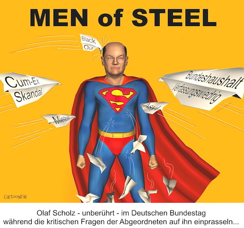 Cartoon: Men Of Steel (medium) by Cartoonfix tagged olaf,scholz,fragen,der,abgeordneten,cum,ex,bundeshaushalt,2024,verfassungswiedrig,mieten,asylfrage