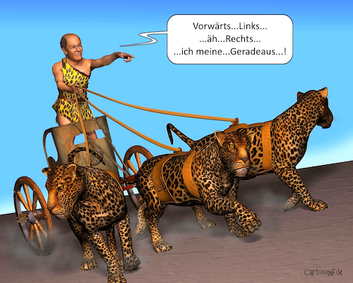 Cartoon: Scholz der Wagenlenker (medium) by Cartoonfix tagged olaf,scholz,bundeskanzler,leopard,panzerlieferungen,russland,ukraine,konflikt