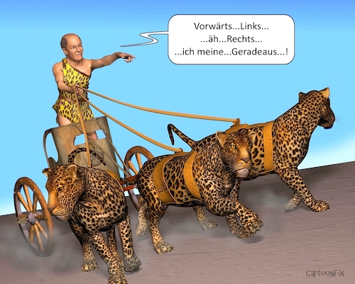 Cartoon: Scholz der Wagenlenker (medium) by Cartoonfix tagged olaf,scholz,bundeskanzler,leopard,panzerlieferungen,russland,ukraine,konflikt