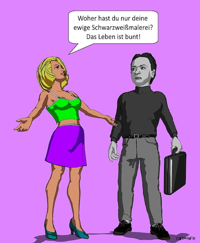 Cartoon: Schwarzweißmalerei (medium) by Cartoonfix tagged politik,presse,berichterstattung