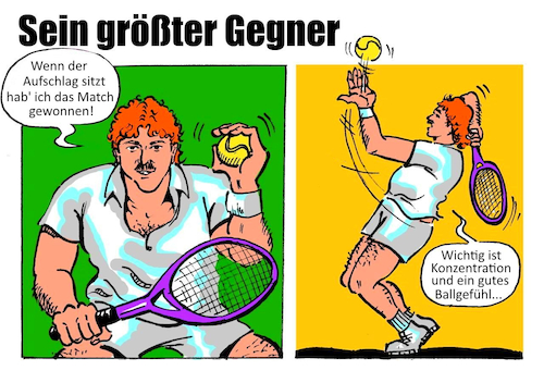 Cartoon: Sein größter Gegner (medium) by Cartoonfix tagged tennis,sport,ball,selbstüberschätzung,karma,philosophy,narzissmus,eitel
