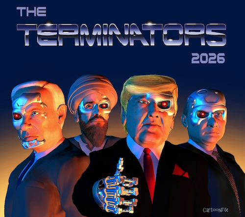 Cartoon: Terminators 2026 (medium) by Cartoonfix tagged krieg,usa,iran,russlan,israel,palästinenser,energiekriese