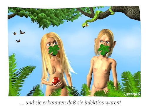 Cartoon: Vorgestern im Paradies (medium) by Cartoonfix tagged corona,mundschutz,adam,und,eva,paradies,mindestabstand