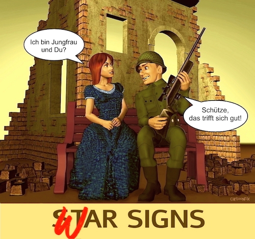 Cartoon: WAR SIGNS (medium) by Cartoonfix tagged war,signs,wortspiel,star,sternzeichen