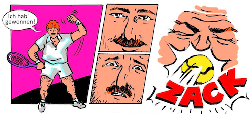 Cartoon: Sein größter Gegner (medium) by Cartoonfix tagged tennis,sport,ball,selbstüberschätzung,karma,philosophy,narzissmus,eitel