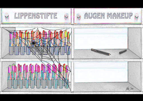 Cartoon: Corona - Make-up - Trend (medium) by jakpet tagged corona,mundschutz,shopping,schönheit,eitelkeit