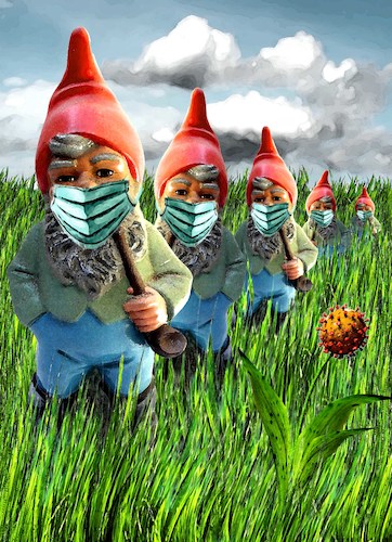 Cartoon: Gartensaison 2020 (medium) by jakpet tagged corona,2020,gartenzwerge,mundschutz,virus