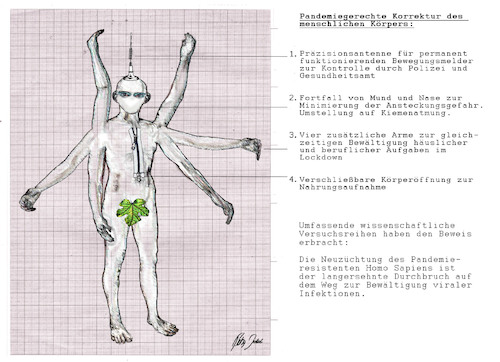 Cartoon: Pandemiegerechte Neuzüchtung (medium) by jakpet tagged corona,pandemie,wissenschaft,virus,mensch,mutation,gesundheit,politik