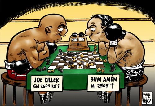 Cartoon: boxing chess (medium) by Wadalupe tagged boxeo,ajedrez,deporte,match,ring,duelo