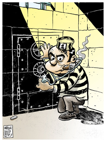 Cartoon: Practicando (medium) by Wadalupe tagged carcel,caja,fuerte,ladron,preso,celda,presidiario,libertad