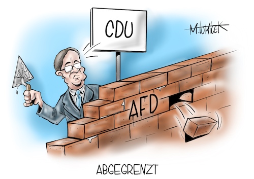 Cartoon: Abgegrenzt (medium) by Mirco Tomicek tagged armin,laschet,cdu,landtagswahl,landtagswahlen,sachsen,anhalt,afd,alternative,für,deutschland,abgrenzung,mauer,brandmauer,wahl,wahlen,politik,union,karikatur,pressekarikatur,cartoon,mirco,tomicek,armin,laschet,cdu,landtagswahl,landtagswahlen,sachsen,anhalt,afd,alternative,für,deutschland,abgrenzung,mauer,brandmauer,wahl,wahlen,politik,union,karikatur,pressekarikatur,cartoon,mirco,tomicek