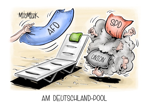 Cartoon: Am Deutschland-Pool (medium) by Mirco Tomicek tagged bundesregierung,regierung,koalition,groko,spd,union,cdu,csu,friedrich,merz,kanzler,bundeskanzler,afd,alternative,für,deutschland,sommerpause,urlaub,sommer,sommerurlaub,hotel,pool,ferien,steinmeier,beschädigt,richterwahl,wahl,richter,verfassungsrichter,karikatur,cartoon,pressekarikatur,mirco,tomicek,bundesregierung,regierung,koalition,groko,spd,union,cdu,csu,friedrich,merz,kanzler,bundeskanzler,afd,alternative,für,deutschland,sommerpause,urlaub,sommer,sommerurlaub,hotel,pool,ferien,steinmeier,beschädigt,richterwahl,wahl,richter,verfassungsrichter,karikatur,cartoon,pressekarikatur,mirco,tomicek