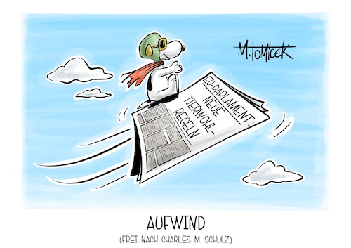 Cartoon: Aufwind (medium) by Mirco Tomicek tagged eu,parlament,europa,tierschutz,tiere,schützen,hunde,hund,katze,katzen,kater,geschützt,tierwohl,snoopy,peanuts,karikatur,cartoon,pressekarikatur,mirco,tomicek,eu,parlament,europa,tierschutz,tiere,schützen,hunde,hund,katze,katzen,kater,geschützt,tierwohl,snoopy,peanuts,karikatur,cartoon,pressekarikatur,mirco,tomicek