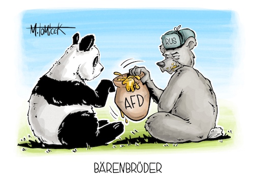 Cartoon: Bärenbrüder (medium) by Mirco Tomicek tagged wladimir,putin,staatsbesuch,besuch,pekin,china,wirtschaft,ukraine,krieg,afd,alternative,für,deutschland,immunität,durchsuchung,bystron,geld,bestechung,geldwäsche,politiker,ermittlung,karikatur,pressekarikatur,cartoon,mirco,tomicek,wladimir,putin,staatsbesuch,besuch,pekin,china,wirtschaft,ukraine,krieg,afd,alternative,für,deutschland,immunität,durchsuchung,bystron,geld,bestechung,geldwäsche,politiker,ermittlung,karikatur,pressekarikatur,cartoon,mirco,tomicek