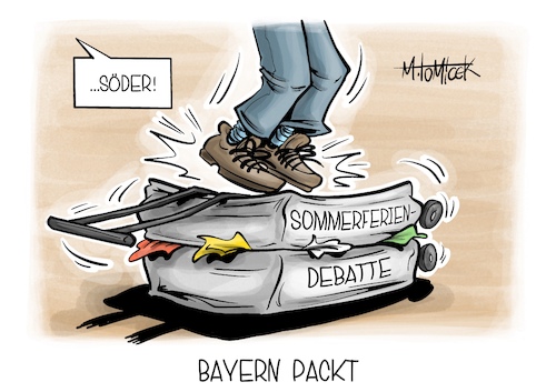 Cartoon: Bayern Packt (medium) by Mirco Tomicek tagged bayern,markus,söder,sommerferien,ferien,sommer,debatte,debatten,streit,bundesländer,länder,urlaub,reisen,karikatur,pressekarikatur,cartoon,mirco,tomicek,bayern,markus,söder,sommerferien,ferien,sommer,debatte,debatten,streit,bundesländer,länder,urlaub,reisen,karikatur,pressekarikatur,cartoon,mirco,tomicek