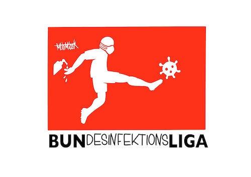 Cartoon: Bundesinfektionsliga (medium) by Mirco Tomicek tagged bundesliga,fußball,dfb,sport,corona,covid19,lockerung,bund,deutschland,news,ball,verein,ballsport,logo,bundesliga,fussball,dfb,sport,corona,covid19,lockerung,bund,deutschland,news,ball,verein,ballsport,logo