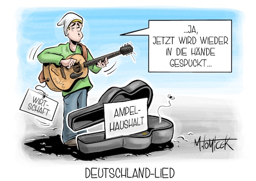 Cartoon: Deutschland-Lied (medium) by Mirco Tomicek tagged wirtschaft,deutschland,krise,inflation,weltkonjunktur,konjunktur,ampel,koalition,ampelkoalition,regierung,haushalt,haushaltssperre,cartoon,karikatur,pressekarikatur,mirco,tomicek,wirtschaft,deutschland,krise,inflation,weltkonjunktur,konjunktur,ampel,koalition,ampelkoalition,regierung,haushalt,haushaltssperre,cartoon,karikatur,pressekarikatur,mirco,tomicek