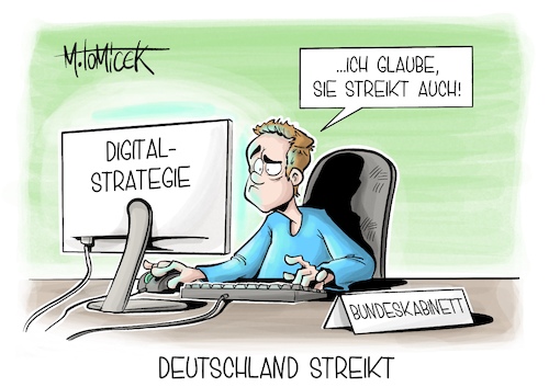 Cartoon: Deutschland streikt (medium) by Mirco Tomicek tagged digitalstrategie,digitalisierung,digital,bundeskabinett,bundestag,digitaler,international,kabinett,computer,streik,streiks,lufthansa,flughafen,flughäfen,cartoon,karikatur,pressekarikatur,mirco,tomicek,digitalstrategie,digitalisierung,digital,bundeskabinett,bundestag,digitaler,international,kabinett,computer,streik,streiks,lufthansa,flughafen,flughäfen,cartoon,karikatur,pressekarikatur,mirco,tomicek