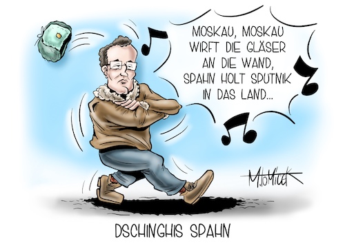 Cartoon: Dschinghis Spahn (medium) by Mirco Tomicek tagged jens,spahn,sputnik,gesundheit,gesundheitsminister,bilaterale,gespräch,russland,moskau,impfstoff,lieferung,impfungen,impfung,impfstoffe,eu,europa,markus,söder,einbindung,corona,covid19,virus,pandemie,impfstrategie,impfplan,lockdown,maßnahmen,dschinghis,kahn,tanzen,musik,russisch,cartoon,karikatur,pressekarikatur,mirco,tomicek,jens,spahn,sputnik,gesundheit,gesundheitsminister,bilaterale,gespräch,russland,moskau,impfstoff,lieferung,impfungen,impfung,impfstoffe,eu,europa,markus,söder,einbindung,corona,covid19,virus,pandemie,impfstrategie,impfplan,lockdown,maßnahmen,dschinghis,kahn,tanzen,musik,russisch,cartoon,karikatur,pressekarikatur,mirco,tomicek