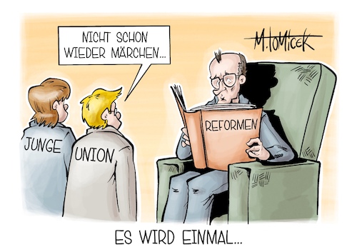 Cartoon: Es wird einmal... (medium) by Mirco Tomicek tagged junge,union,deutschlandtag,merz,cdu,csu,reformen,reform,rente,renten,rentenreform,wahlen,karikatur,cartoon,pressekarikatur,mirco,tomicek,junge,union,deutschlandtag,merz,cdu,csu,reformen,reform,rente,renten,rentenreform,wahlen,karikatur,cartoon,pressekarikatur,mirco,tomicek
