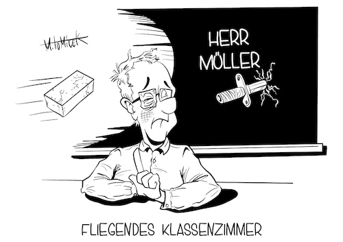 Cartoon: Fliegendes Klassenzimmer (medium) by Mirco Tomicek tagged lehrer,schüler,gewalt,lehrerinnen,schülerinnen,schule,bildung,bildungsverband,erziehung,umfrage,mobbing,gemobbt,angriffe,schäden,beleidigung,klasse,schulklasse,bully,gewalttaten,karikatur,cartoon,mirco,tomicek,lehrer,schüler,gewalt,lehrerinnen,schülerinnen,schule,bildung,bildungsverband,erziehung,umfrage,mobbing,gemobbt,angriffe,schäden,beleidigung,klasse,schulklasse,bully,gewalttaten,karikatur,cartoon,mirco,tomicek