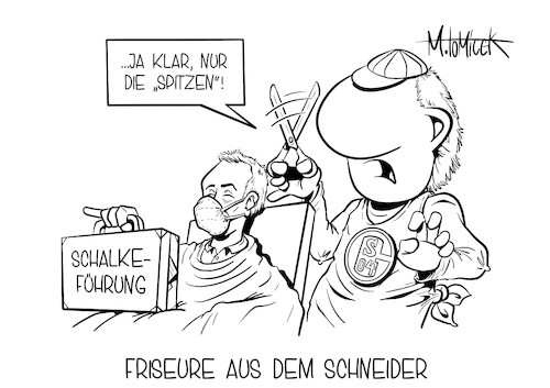 Cartoon: Friseure aus dem Schneider (medium) by Mirco Tomicek tagged schalke,04,s04,debakel,spitze,führungsspitzen,trainer,gross,sportchef,chef,schneider,sportvorstand,sport,vorstand,trennung,trennt,feuert,bundesliga,tabellenletzter,tabelle,erwin,fußball,fußballer,fußballverein,maskottchen,friseure,friseur,öffnung,lockdown,shutdown,eröffnung,wiederöffnung,lockerung,corona,covid19,virus,pandemie,haare,haareschneiden,scheiden,haar,frisur,cartoon,karikatur,pressekarikatur,mirco,tomicek,schalke,04,s04,debakel,spitze,führungsspitzen,trainer,gross,sportchef,chef,schneider,sportvorstand,sport,vorstand,trennung,trennt,feuert,bundesliga,tabellenletzter,tabelle,erwin,fußball,fußballer,fußballverein,maskottchen,friseure,friseur,öffnung,lockdown,shutdown,eröffnung,wiederöffnung,lockerung,corona,covid19,virus,pandemie,haare,haareschneiden,scheiden,haar,frisur,cartoon,karikatur,pressekarikatur,mirco,tomicek